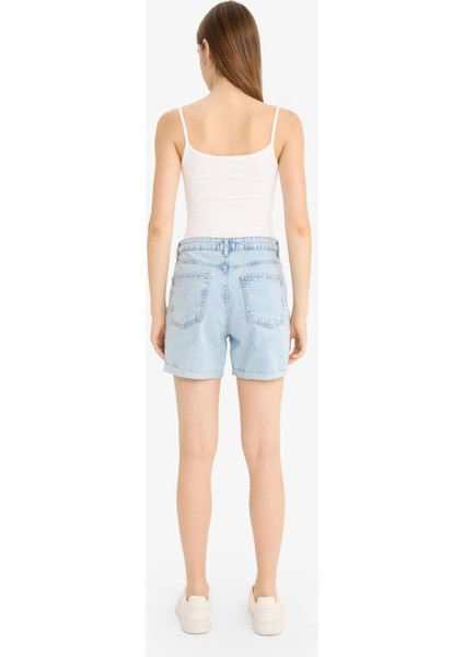 Boyfriend Yüksek Bel Duble Paça Jean Şort E0934AX25AU