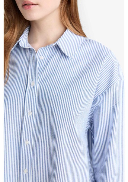 Relax Fit Oxford Çizgili Uzun Kollu Gömlek Tunik D4772AX25AU