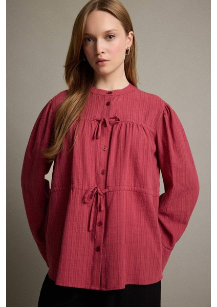 Regular Fit Bisiklet Yaka Flamlı Pamuk Uzun Kollu Tunik