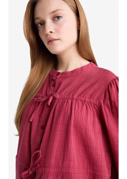 Regular Fit Bisiklet Yaka Flamlı Pamuk Uzun Kollu Tunik