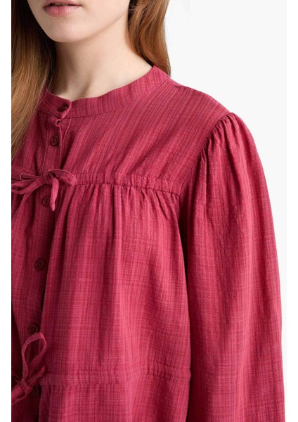 Regular Fit Bisiklet Yaka Flamlı Pamuk Uzun Kollu Tunik