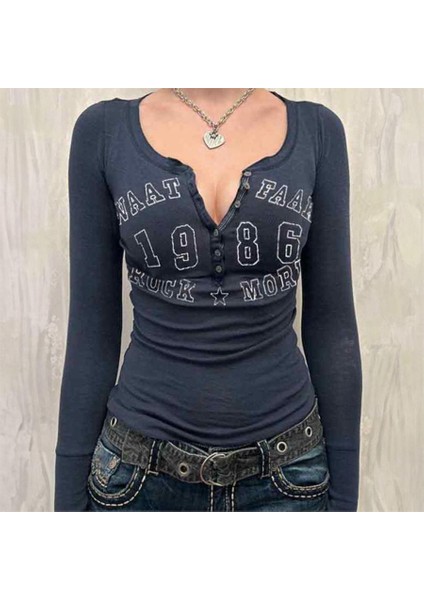 Vintage Lacivert Naat Faak Rock More Uzun Kollu Crop fiyatları