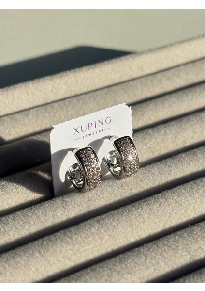 Xuping 2’li Küpe Seti Taşlı Gümüş Renk Kadın Halka Küpe Seti & Işıltılı Kalpli ve Modern Model Kombn fiyatları