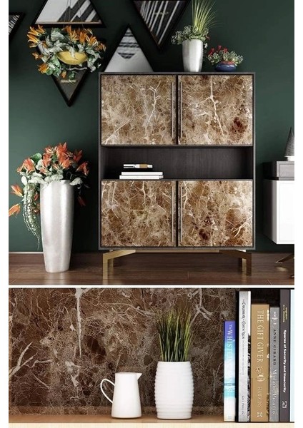 Mermer Desenli Masa Tezgah Mutfak Su Geçirmez Yapışkanlı Folyo Sticker Kahverengi 5x0,6m ( Lisinya )