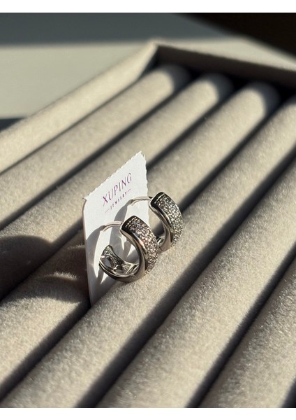 Xuping Çelik Küpe Elva Taşlı Gümüş Renk Kadın Halka Küpe & Işıltılı Paslanmaz Çelik Küpe Modeli Es modelleri