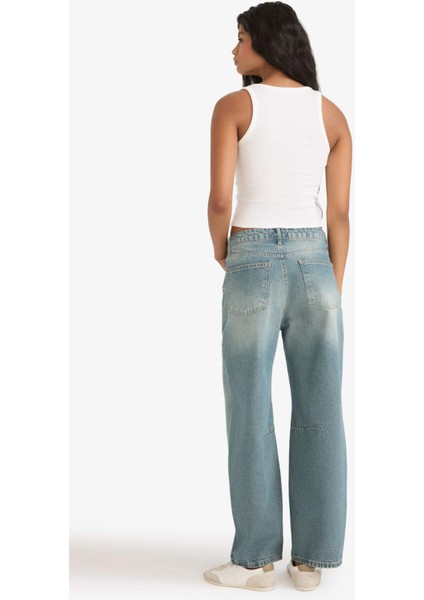 Barrel Fit Yüksek Bel Bilek Boy Jean Yıkamalı Pantolon