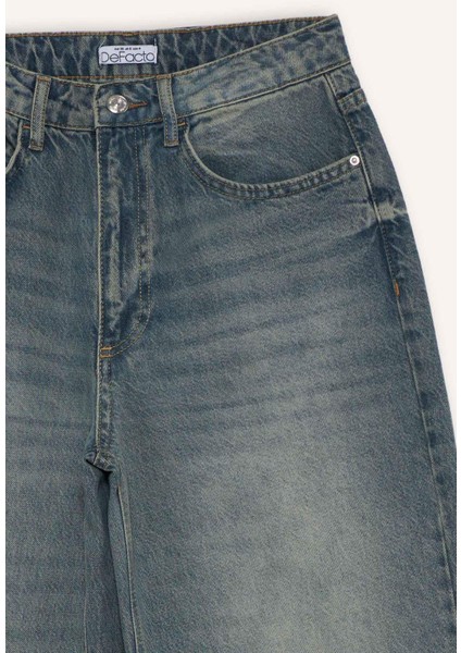 Barrel Fit Yüksek Bel Bilek Boy Jean Yıkamalı Pantolon