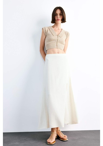 Crop Büyük Yaka Düğmeli Triko Atlet F7500AX25SM