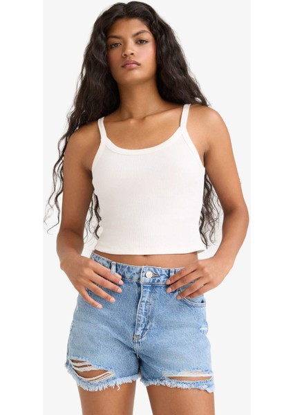 Yüksek Bel Paça Ucu Kesik Jean Şort E0504AX25AU