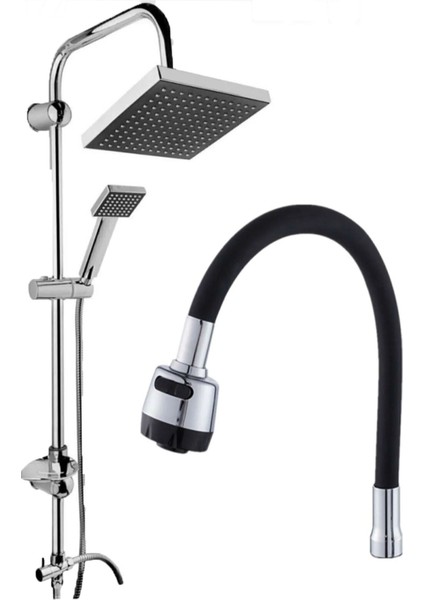 Şık Siyah ve Gümüş Uyumlu Duş Başlığı, Teknolojik ve Modern Tasarım