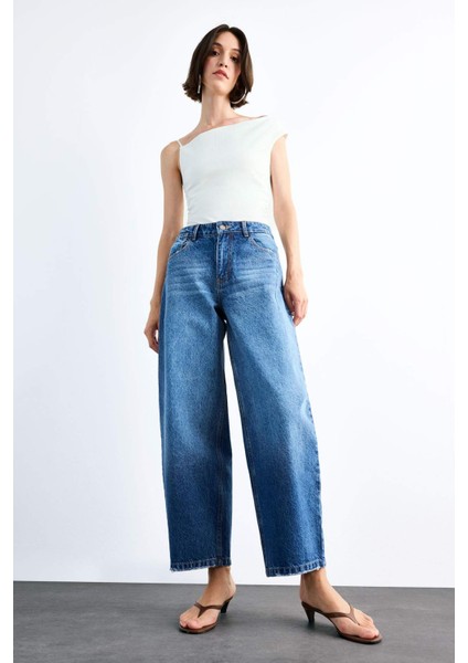 Wide Baggy Fit Yıkamalı Jean Pantolon F7501AX25SM