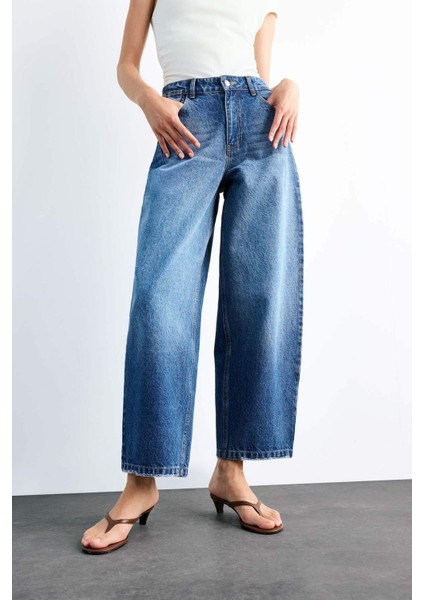 Wide Baggy Fit Yıkamalı Jean Pantolon F7501AX25SM