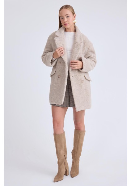 Ceket Yaka Düğmeli Teddy Kaban