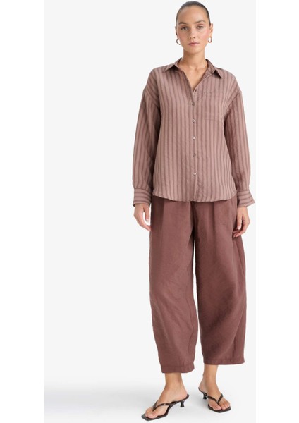 Oversize Geniş Kalıp Çizgili Modal Uzun Kollu Gömlek G0044AX25AU