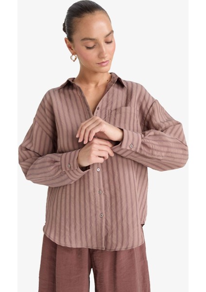 Oversize Geniş Kalıp Çizgili Modal Uzun Kollu Gömlek G0044AX25AU