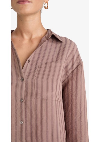 Oversize Geniş Kalıp Çizgili Modal Uzun Kollu Gömlek G0044AX25AU