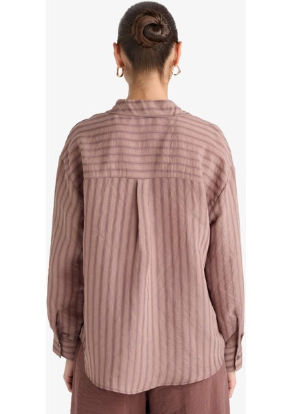 Oversize Geniş Kalıp Çizgili Modal Uzun Kollu Gömlek G0044AX25AU