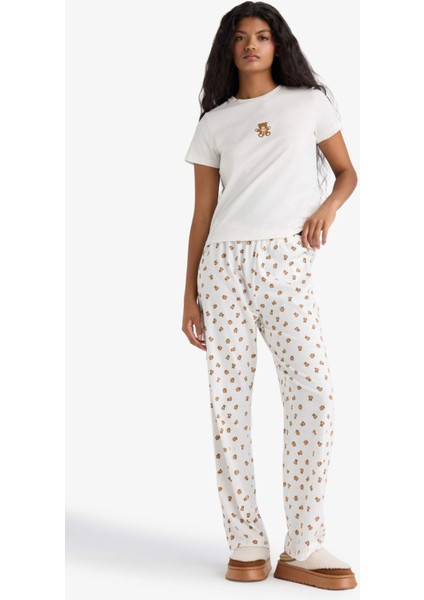 Pijama Takımı Regular Fit Baskılı Kısa Kollu Üst Desenli Uzun Alt-Fall in Love F9836AX25AU