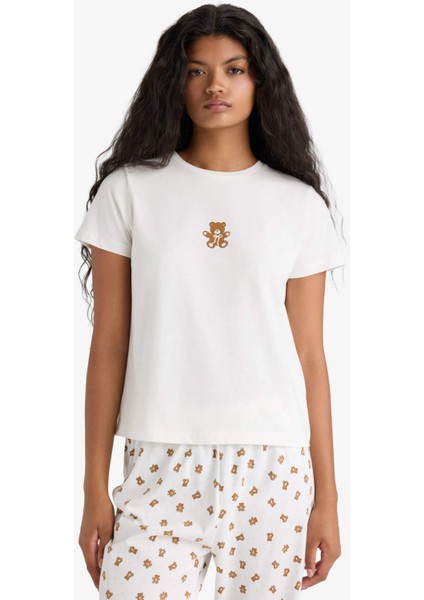 Pijama Takımı Regular Fit Baskılı Kısa Kollu Üst Desenli Uzun Alt-Fall in Love F9836AX25AU