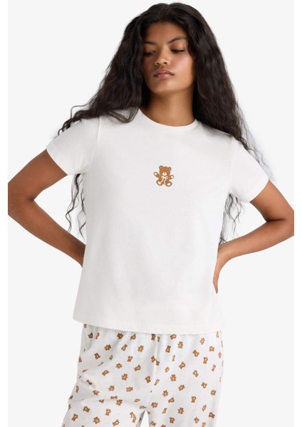 Pijama Takımı Regular Fit Baskılı Kısa Kollu Üst Desenli Uzun Alt-Fall in Love F9836AX25AU