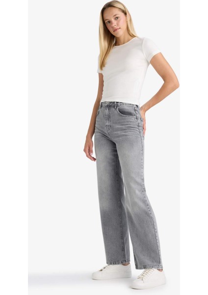 90's Wide Leg Yüksek Bel Uzun Jean Yıkamalı Pantolon F5522AX25AU