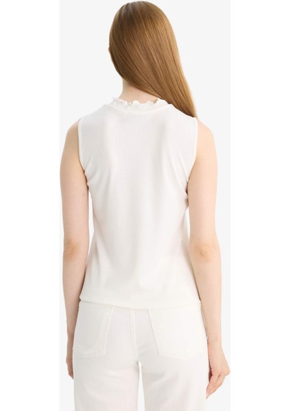 Slim Fit Dar Kesim Yarım Balıkçı Yaka Fitilli Kaşkorse Kolsuz Tunik G0050AX25HS