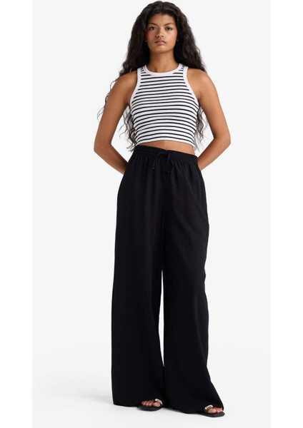 Wide Leg Yüksek Bel Keten Karışımlı Pantolon E0127AX25AU