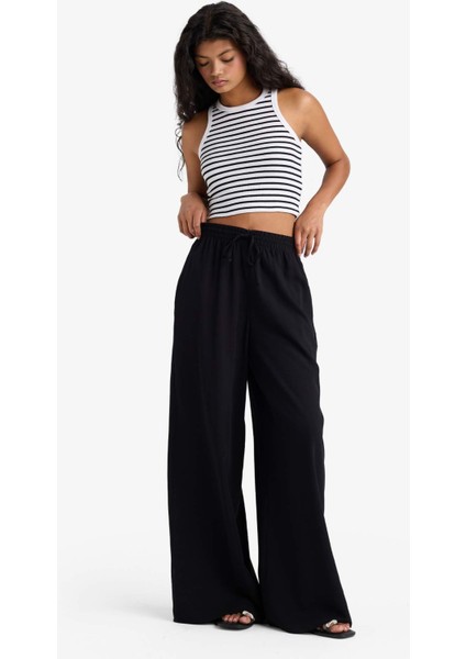 Wide Leg Yüksek Bel Keten Karışımlı Pantolon E0127AX25AU