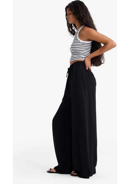 Wide Leg Yüksek Bel Keten Karışımlı Pantolon E0127AX25AU