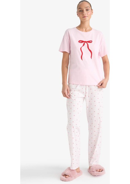 Pijama Takımı Regular Fit Kısa Kollu Üst Uzun Alt-Fall in Love F9909AX25AU