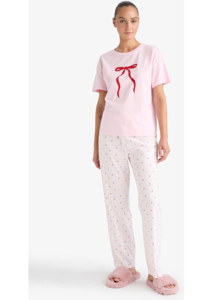 Pijama Takımı Regular Fit Kısa Kollu Üst Uzun Alt-Fall in Love F9909AX25AU