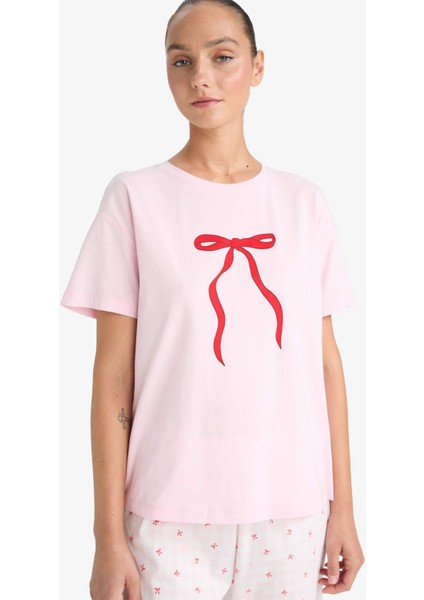 Pijama Takımı Regular Fit Kısa Kollu Üst Uzun Alt-Fall in Love F9909AX25AU