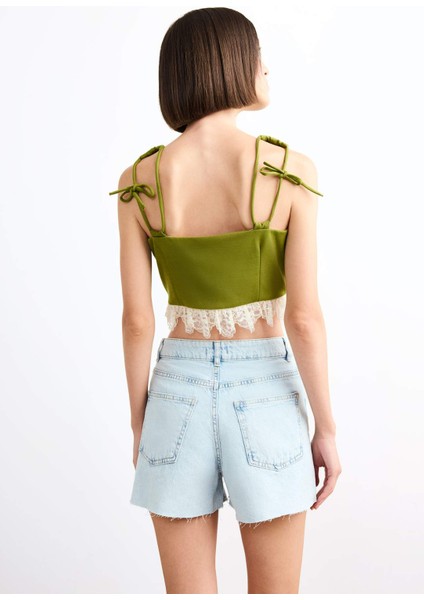 Fitted Düğmeli Dantel Detaylı Yelek F9942AX25SM