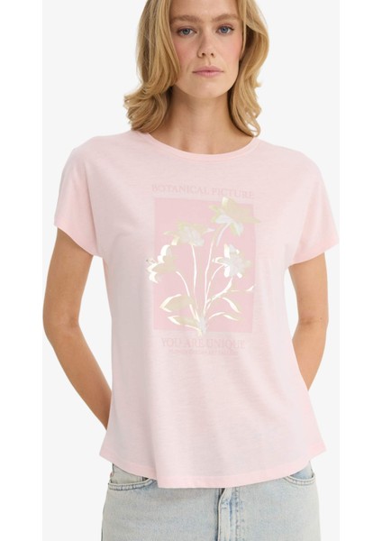 Bisiklet Yaka Çiçekli Kısa Kollu Tişört F5099AX25AU