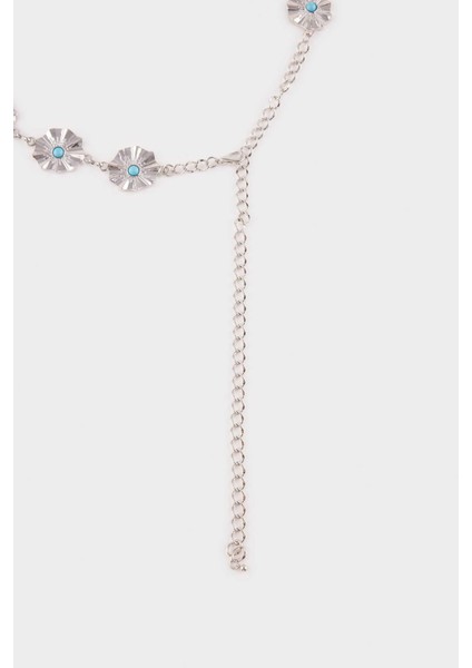 Kadın Mavi Taşlı Çiçekli Silver Bel Zinciri G0110AXNS