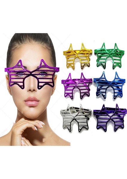 Bfs Metalize Ekstra Parlak Yıldız Panjur Parti Gözlüğü 6 Renk 6 Adet