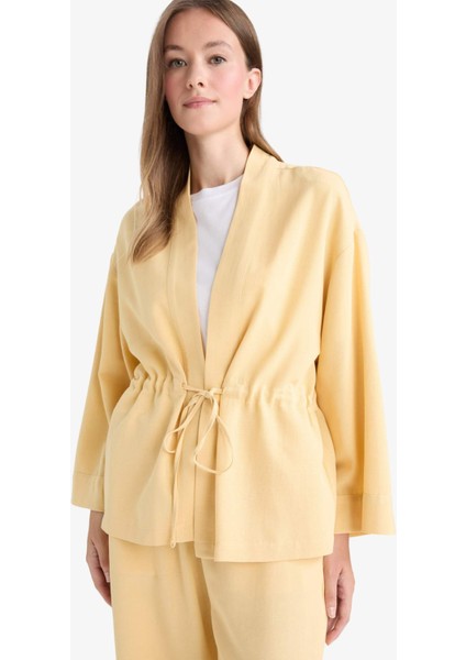 Relax Fit V Yaka Keten Karışımlı Uzun Kollu Gömlek F6151AX25AU