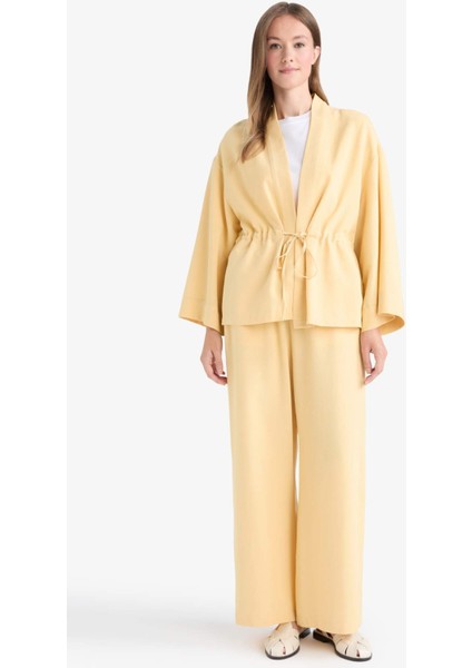 Relax Fit V Yaka Keten Karışımlı Uzun Kollu Gömlek F6151AX25AU