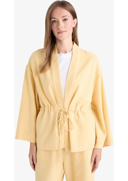 Relax Fit V Yaka Keten Karışımlı Uzun Kollu Gömlek F6151AX25AU