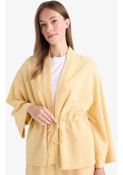 Relax Fit V Yaka Keten Karışımlı Uzun Kollu Gömlek F6151AX25AU