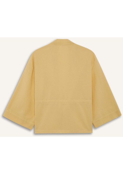 Relax Fit V Yaka Keten Karışımlı Uzun Kollu Gömlek F6151AX25AU