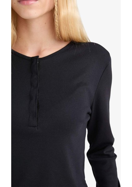 Coool Fitted Düğmeli Yaka Ribana Uzun Kollu Tişört E7680AX25AU