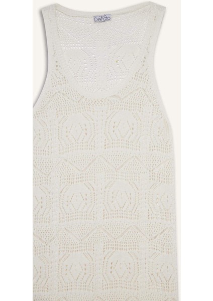 Slim Fit Dar Kesim Bisiklet Yaka Kroşe Triko Kolsuz Elbise G0278AX25HS