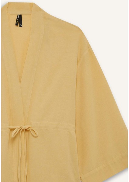 Relax Fit V Yaka Keten Karışımlı Uzun Kollu Gömlek F6151AX25AU