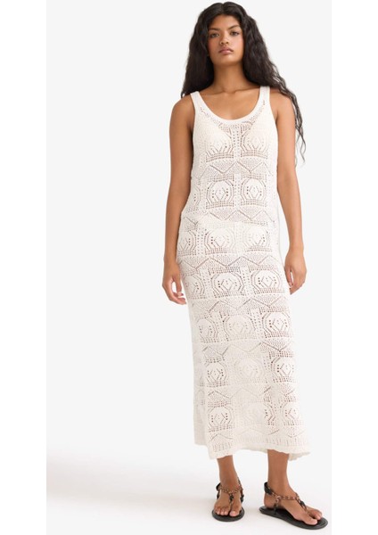 Slim Fit Dar Kesim Bisiklet Yaka Kroşe Triko Kolsuz Elbise G0278AX25HS