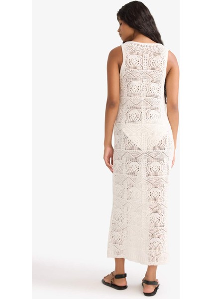 Slim Fit Dar Kesim Bisiklet Yaka Kroşe Triko Kolsuz Elbise G0278AX25HS