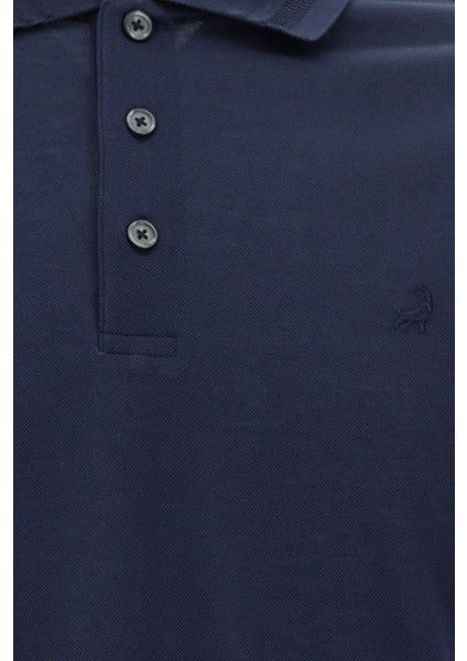 Slim Fit Dar Kesim Nakışlı Merserize Pamuk Polo Yaka Tişört