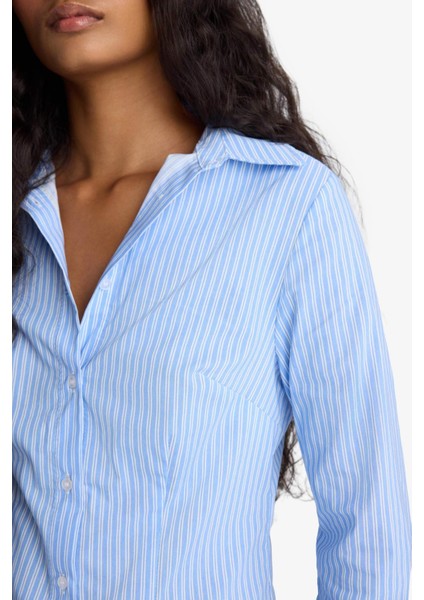 Fitted Çizgili Bengalin Uzun Kollu Gömlek G0224AX25AU