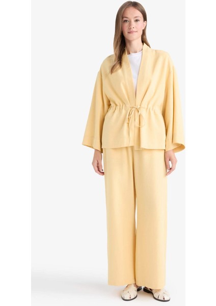 Düz Paça Keten Karışımlı Kapri E6109AX25AU