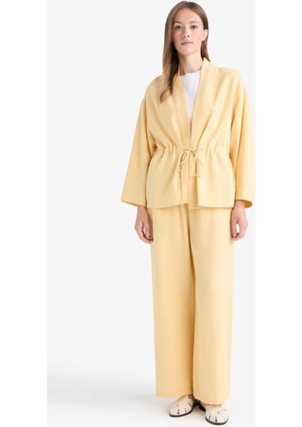 Düz Paça Keten Karışımlı Kapri E6109AX25AU